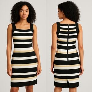 White Black dress  Pleated Black Tan White Sleeveless Size 0